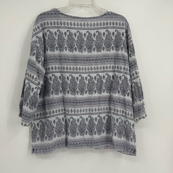J Jill Pure Jill Top Boho Hippie Hemp Cotton Popover Paisley 3/4 Sleeve size L - Picture 7 of 10